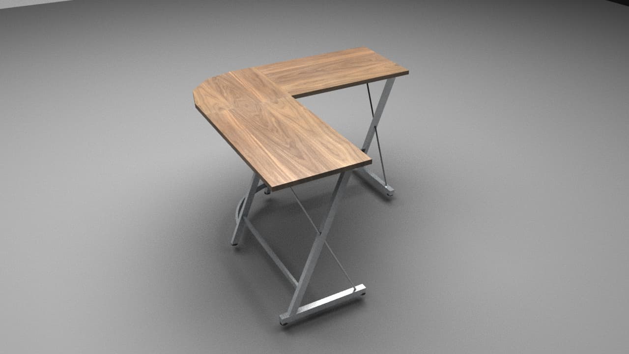 L-shaped computer desk render - view 1