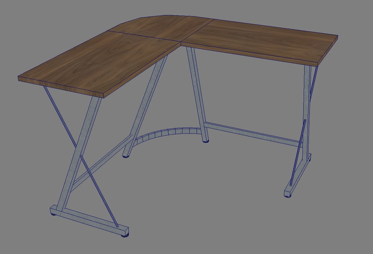 Computer desk wireframe view